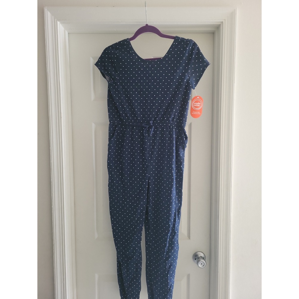 Wonder Nation Girls Navy Blue Polka Dot Jumpsuit XL 14-16 NWT - Picture 2 of 8